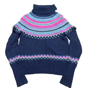 Vineyard Vines Fair Isle Turtleneck Sweater Women 2XS XXS Cashmere Blue Pink